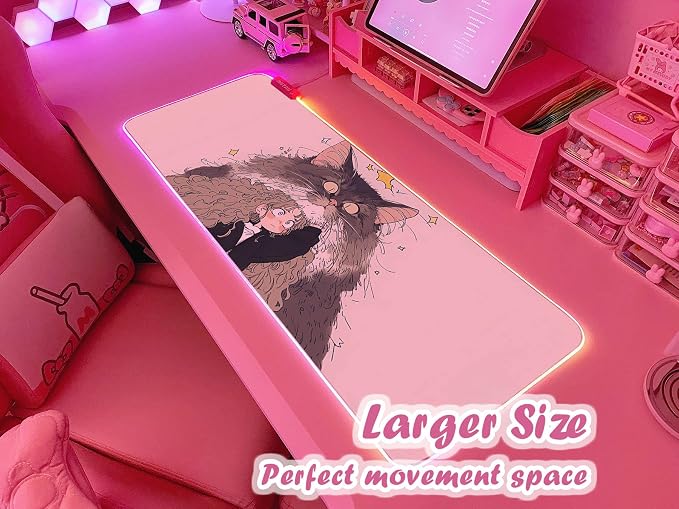 JMIYAV Pink RGB Gaming Mouse Pad 31.5x12 Inch PC XL Large Extended Glowing Led Light Up Desk Pad Non-Slip Rubber Base Computer Cute Mousepad Mat Desk Accessories Gaming Setup Fuzzy Shelter