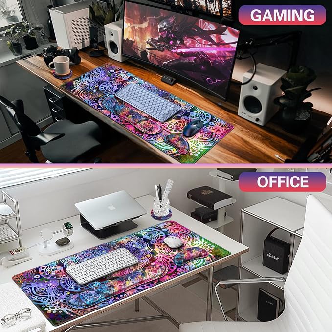 Canjoy Desk Mat with Wrist Rest, Keyboard and Mouse Pad Wrist Support Pad ﻿ | 4-in-1 Big Large Mouse Pad(35.4×15.7in) + Keyboard Wrist Rest + Coaster, Extended Keyboard Mat Computer Desk Pad Memory Foam