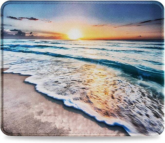 JIKIOU Mouse Pad with Non-Slip Rubber Base, Premium-Textured & Washable Computer Mousepad with Stitched Edges, Mouse Pads for Computers, Laptop, Gaming, Office & Home, 10.2 x 8.3 in Beach