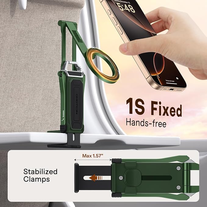 OMOTON TP02 360°Rotating Adjustable Aluminum for MagSafe Tripod Mount,Green | Magnetic Phone Tripod for iPhone 17/16/15 Pro Max Air, Foldable Cell Phone Stand Fits Vlog, Gym Travel Essentials Accessories