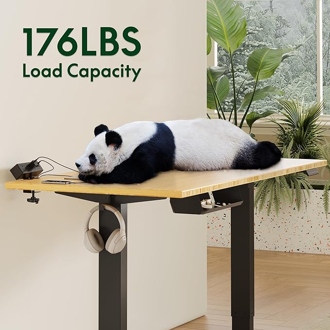FLEXISPOT EN2 Bamboo Standing Desk with Clamp Power Strip, 55 x 28 Electric Stand Up Height Adjustable Desk with Cable Management (Black Frame + 55" Bamboo Top, 2 Packages)