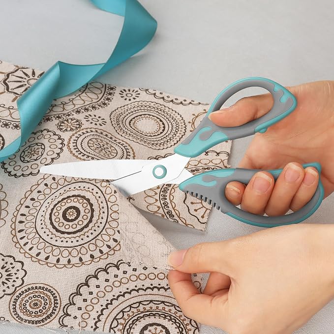 Scissors, Stainless Steel Blades, Soft Grip Handle, Suitable for Households,Offices and Schools, Green/Grey, 3 pcs/Pack