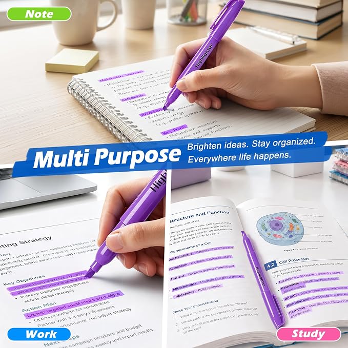 Duchong Highlighters, 30 Packs Purple Highlighter Bulk, Chisel Tip Dry-Quickly No Bleed Highlighter Markers for Adults Kids, Office Classroom Must Have, School Supplies for Teachers
