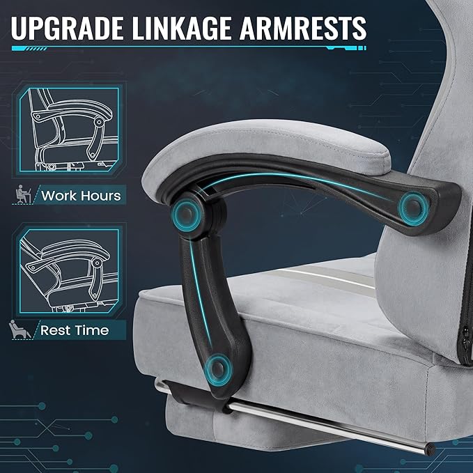 Homall Gaming Chair with Massage & Footrest, Ergonomic Computer Office Chair, High-Back Racing Style Reclining Chair with Adjustable Lumbar Support, Breathable Tech Fabric for Adults (Light Grey)