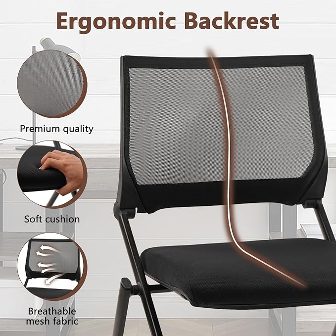 CLATINA Stackable & Foldable Conference Room Chairs, Waiting Room Chairs with Wheels & Lumbar Support, Ergonomic Mesh Bouncing Back Folding Chair for Office Meeting Schools Training, Black