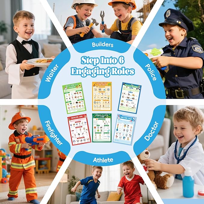 6 Pack Kids Pretend Play Notepads, 40 Pages Kids Playtime Pads, 4'' x 6'' Boys Theme Imaginative Role Play Activity Pads