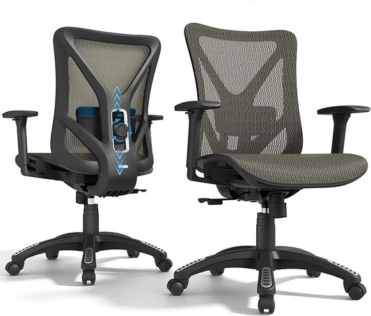 Ergonomic Office Chair, Mesh Computer Desk Chairs with Adjustable Lumbar Support, 3D Armrests, Tilt Function, Comfy Wide Seat, Swivel Executive Work Task Chair for Company and Home