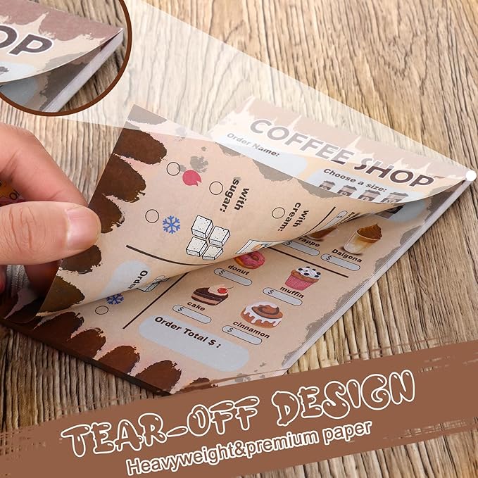 Kids Pretend Play Notepads 4X6 In Pretend Play Notebooks Playtime Notepads Variety Role Play Game Accessories Pages Each for Kids Toddlers 3-5(6,Brown Coffee Shop)