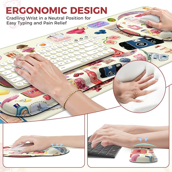 iCasso Desk Pad Mat, Large Mouse Pad and Keyboard Wrist Rest Set, Desk Protector Mat,4in1 Ergonomic Carpal Tunnel Keyboard Pad with Wrist Support for Desktop Home Office Computer