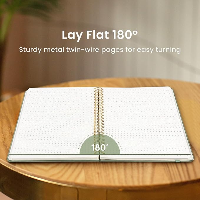 Taja Dotted Spiral Journal Notebook for Women & Men, 140 Pages, Dotted Notebook for Journaling & Note Taking, Journals for Writing, A5(5.7" x 7.9") – Green