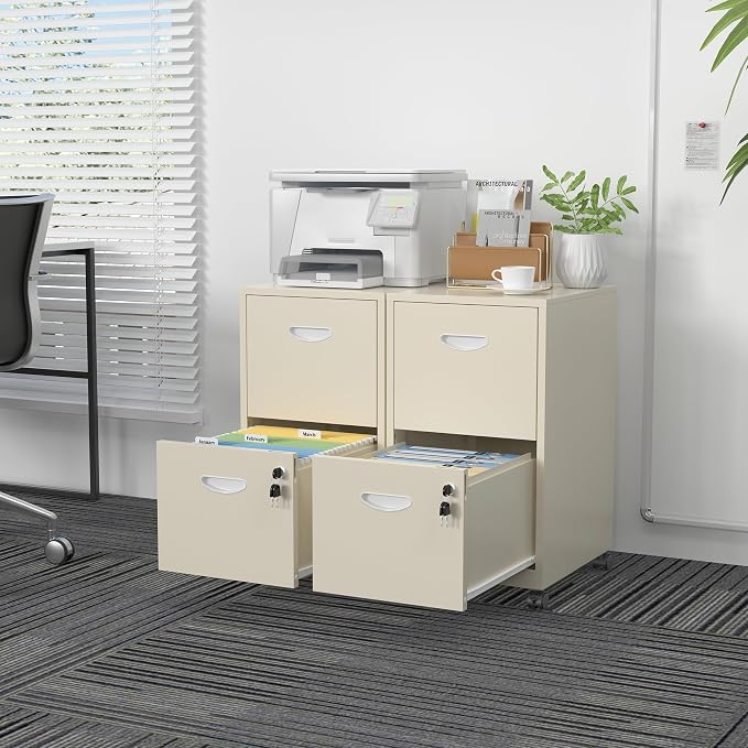 SteeLoong 2 Drawer File Cabinet,Metal Mobile File Cabinet with Lock Cream | Filing Cabinet with Wheel,Vertical File Cabinet for Home Office,Under Desk Rolling File Cabinets for Hanging Letter/A4