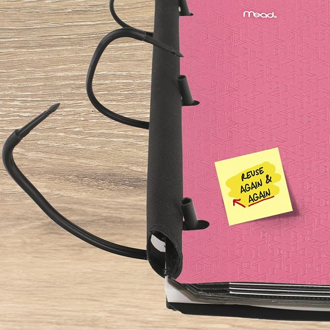 Five Star Flex Refillable Notebook + Study App 1.5 Inch O-Rings Binder with Pockets Tabs and Dividers, 300 Sheet Capacity, Includes 80 Sheets 8.5" x 11" College Ruled Paper, Prom Pink (293240R)