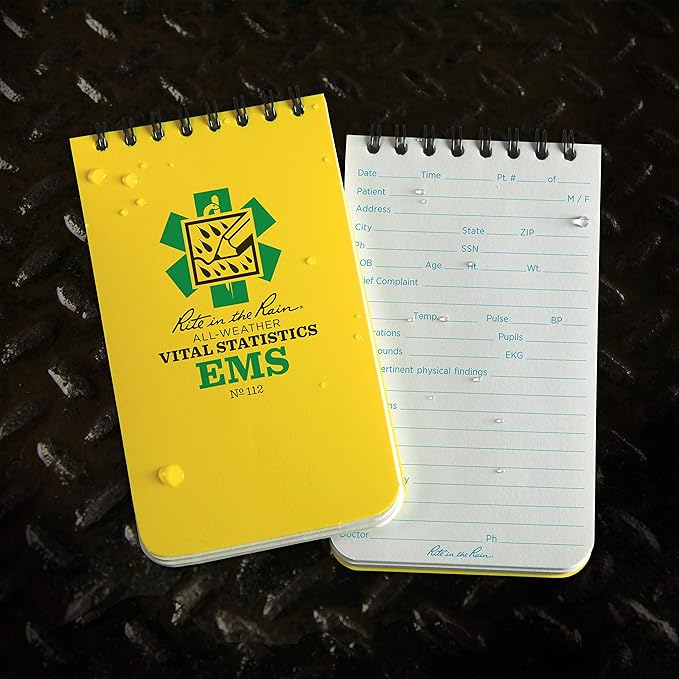 Rite in The Rain Weatherproof EMS Notebook, 3" x 5", Yellow Cover, Vital Stats Pages (No. 112)