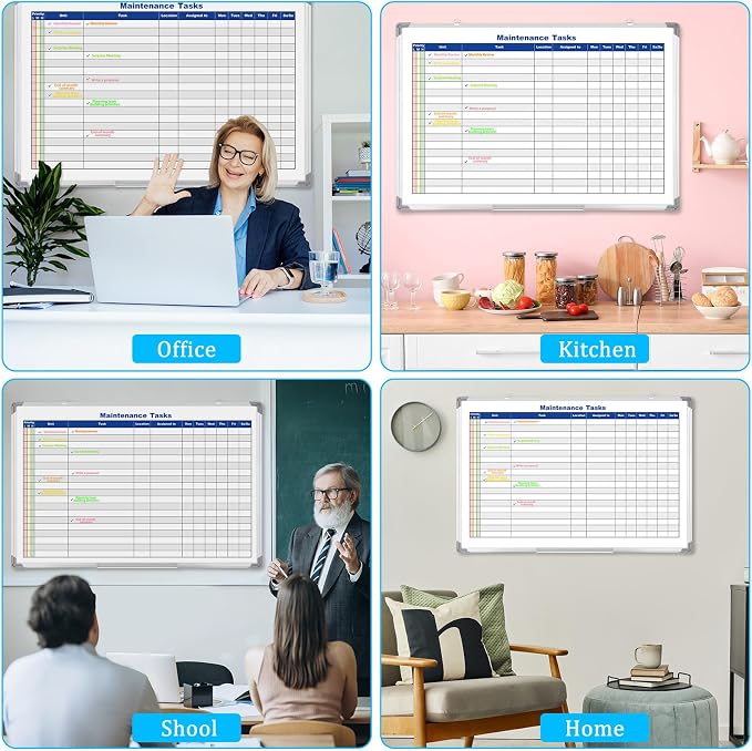 Double Sided Magnetic Maintenance Task Whiteboard Large Dry Erase 36 x 24 Inch Erasable Task Planner White Board for Wall Employee Assignment Tracker for Office Managing and Tracking Tasks