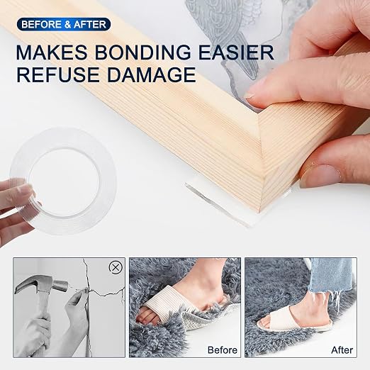 SANKEMU Double-Sided Tape Heavy Duty 9.84 FT x 1.18 in – Clear Removable Mounting Tape for Walls, Carpet, Rugs, Posters – Reusable, No-Residue, Indoor/Outdoor Nano Gel Grip