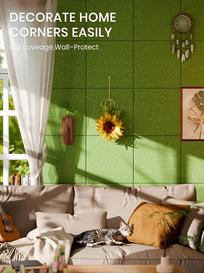 Bumusty 48" x 36" Large Cork Board Alternative, Kelly Green | 12-Pack Felt Bulletin Board Tiles, 60 Adhesive Tabs, 30 Pushpins, Home, Office, Classroom, Vision Board