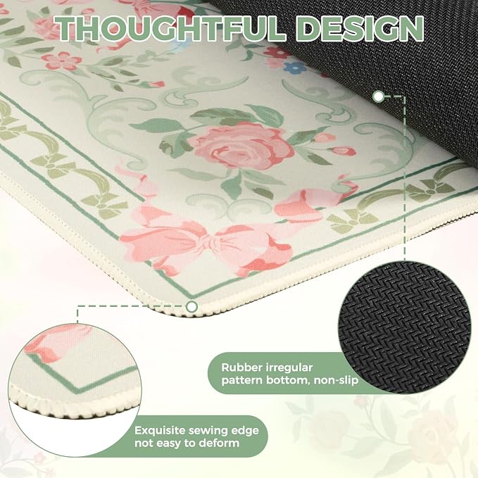iCasso Green Desk Mat,Cute Desk Pad for Keyboard and Mouse | Anti-Slip Large Gaming Computer Mat,Soft Lycra Surface Laptop Pad Women,Aesthetic Girly Desk Cover for Home Work