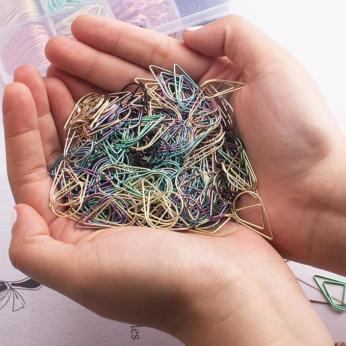 Multicolor Cute Paper Clips Assorted Sizes 300 Pack | Stainless Steel, Drop-Shaped, Large & Small, Colorful and Heavy Duty, Bookmark
