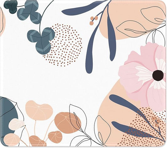 Mouse Pad, Minimalism Marble Style Computer Pad, Anti-Slip Rubber Mouse Mat with Stitched Edges for Gaming, Office, Laptop, PC, Women, 9" x 8" Thick 3 mm, Minimalist Flower