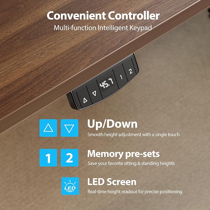 Agilestic 48*28 Inch Height Adjustable Electric Standing Desk, Dark Walnut | Sit Stand Up Computer Desk, Extra Wide desktop, Memory Presets, Stable Steel Frame,154 lbs, Easy Assembly, Splice Board