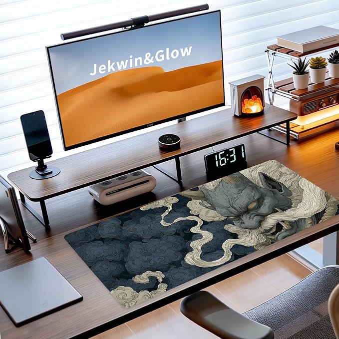 Japanese Gaming Mouse Pad, Large Mousepad XL Extended Demon Desk Mat with Non-Slip Rubber Base, Laptop Big Desk Pad, Computer Keyboard Mat for Gamers, Office&Home, 31.5x11.8in