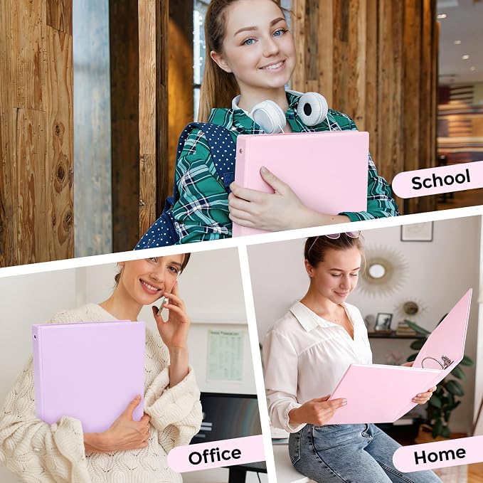 SKYDUE 3 Ring Binder 2 Pack, 2 Inch Clear View Binders with 2 Interior Pockets（Fit 8.5x11 Inches, Round Ring Binder for Office & School Supplies Organize, Pink and Purple