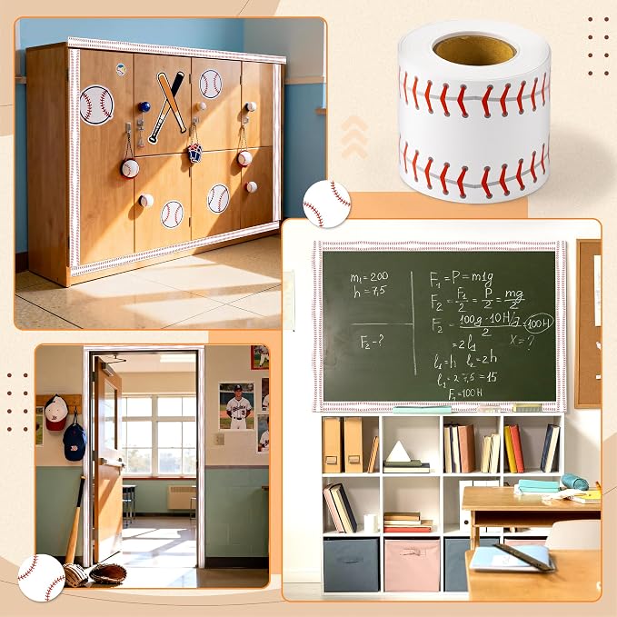 BeYumi Baseball Sport Border Trim - 65ft Back to School Baseball Patterned Straight Rolled Border Trim Red White Ball Sport Theme Bulletin Board Set Party School Classroom Chalkboard Wall Decoration