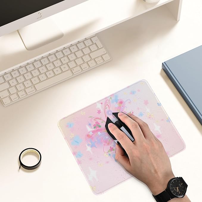 Premium Stitched Mouse Pad 10.2 x 8.3 in | Smooth, Washable Desk Mat with Non-Slip Base | Personalized Cute MousePads for Gaming,Work,Laptop, Computer, Office, Home (Pink Butterfly dream)