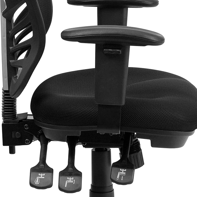 Flash Furniture Nicholas Mid-Back Black Mesh Multifunction Executive Swivel Ergonomic Office Chair with Adjustable Arms, Set of 4