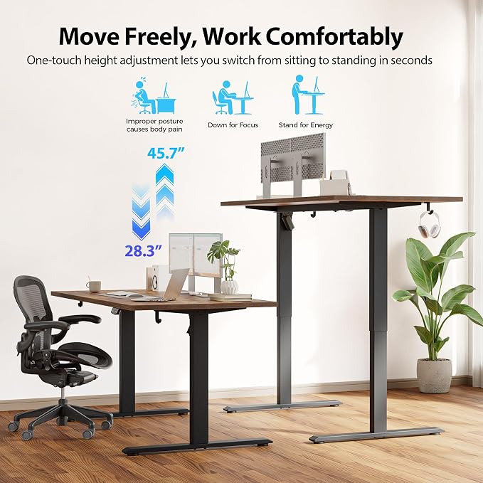 Agilestic 48*28 Inch Height Adjustable Electric Standing Desk, Rustic Brown | Sit Stand Up Computer Desk, Extra Wide desktop, Memory Presets, Stable Steel Frame,154 lbs, Easy Assembly, Splice Board