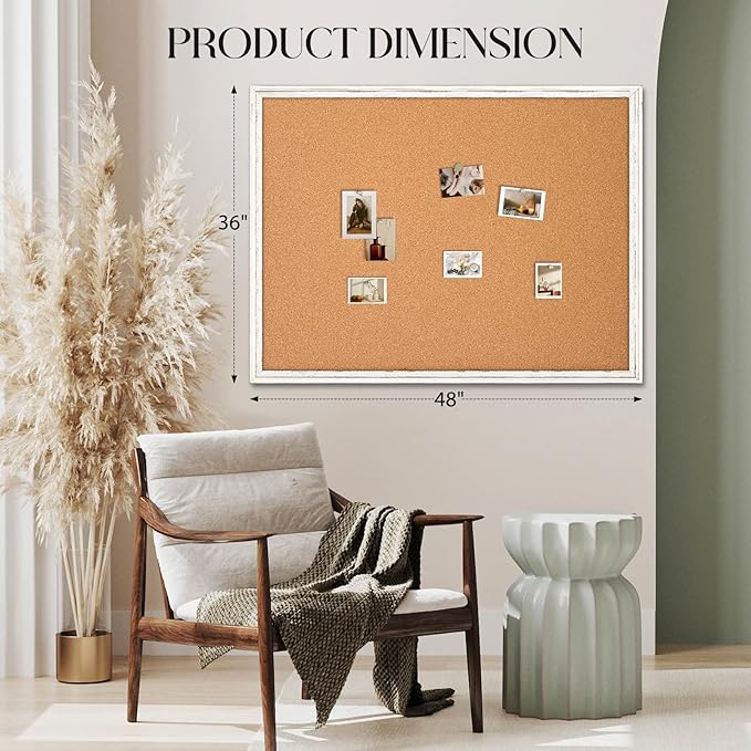 Large Cork Board, 48" x 36", Big Bulletin Board White Framed Corkboard for Wall, Decorative Pin Board Vision Board Memo Board for Office Home School