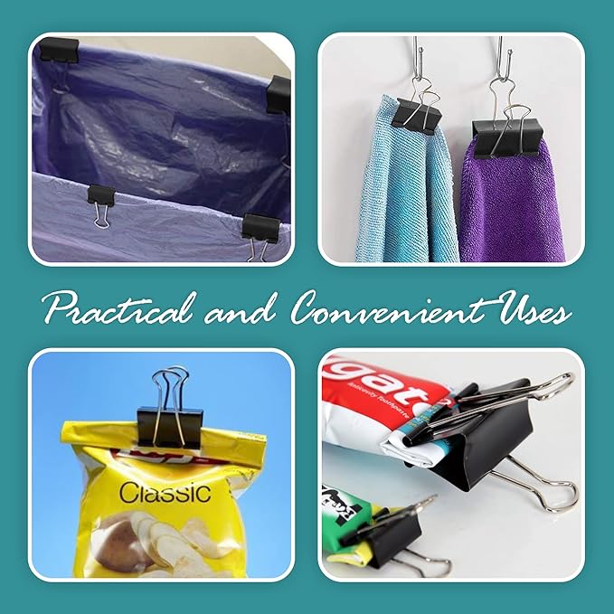 Binder Clips - 144 Medium Binder Clips, 1.25 Inch Black Paper Clamps, File Clip for Home, Office and School Supplies