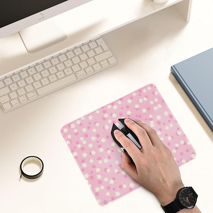 Premium Stitched Mouse Pad 10.2 x 8.3 in | Smooth, Washable Desk Mat with Non-Slip Base | Personalized Cute MousePads for Gaming,Work,Laptop, Computer, Office, Home (pink ocean Star)