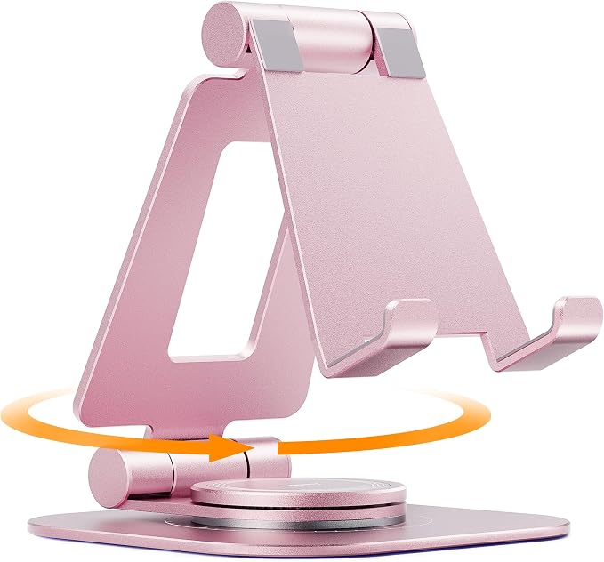 Nulaxy 360° Rotating Multi-Angle Adjustable Phone Stand, Rose Gold | Portrait and Landscape Viewing, Foldable Design, Thick Case Friendly, Compatible with All Phones and Nintendo Switch