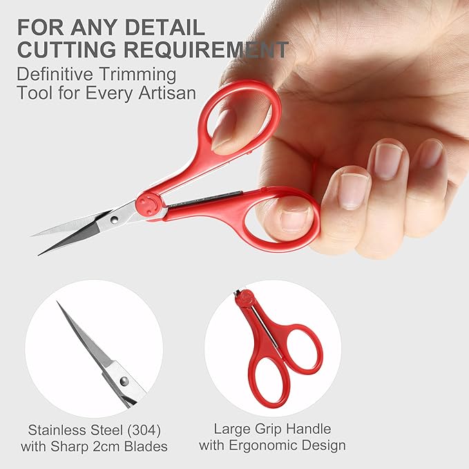 PAFASON Sharp Point Craft Scissor Set 4 PC Straight Curved for Scrapbooking Quilting DIY Sewing Knitting Embroidery Cross Stitch Crochet Thread Yarn Paper Detail Cutting Stainless Steel Safety Case