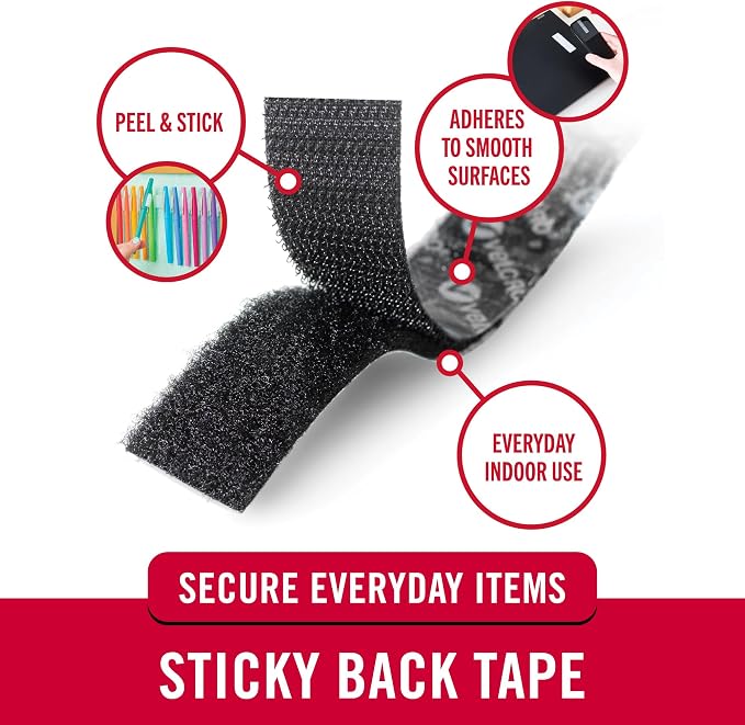 VELCRO Brand 5 Ft x 3/4 In | Black Tape Roll with Adhesive | Cut Strips to Length | Sticky Back Hook and Loop Fasteners | Perfect for Home, Office or Classroom