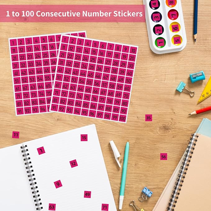 STARLIBOO 1 to 100 Consecutive Number Stickers, 0.4 inch Square Small Number Stickers Labels for Inventory, Storage, Organizing, Boxes, Bins, Toolbox, Locker (3000 Labels, Pink)