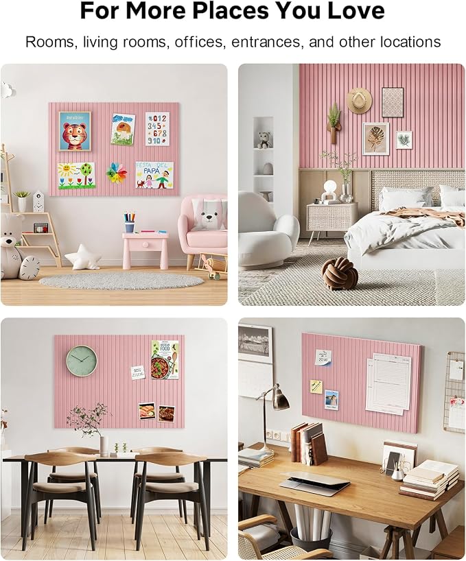 48" x 36" Large Cork Bulletin Board Tiles, Peel and Stick Felt Wall Panels for Vision, Message Center, Picture and Prayer Board for Office, Dorm, Room and Desk Decor(Pink)