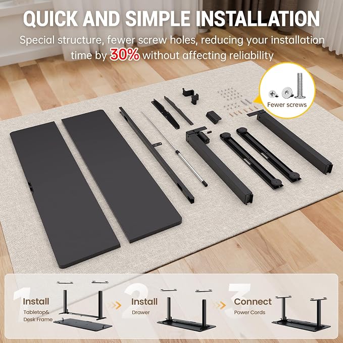 Veken 47.2 Inch Large Electric Standing Desk, Gaming Table, Black | Height Adjustable Sit Stand Up Computer Tables for Home Office, Study , Writing, Suit students, employees and group work