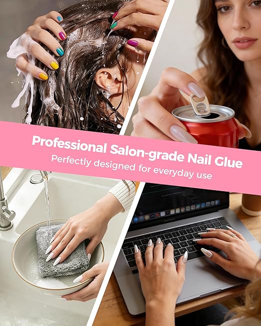 Super Strong Brush On Nail Glue, 【Advanced Nano-Bonding Tech with Ultra-Hold】 10ml Long Lasting 28 Days Nail Bond Glue Gel for Press On Nails, Nail Tips & Acrylic Fake Nails, Mess Free & Fast Drying