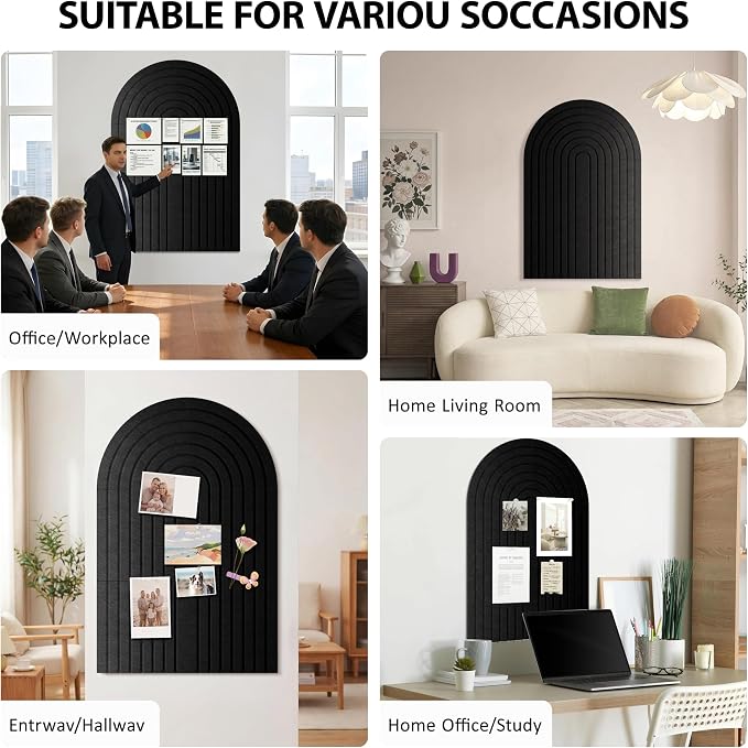6 Pack Arched Felt Bulletin Board Tiles Cork Board Alternative 35"x24" | Vision Board with Felt Storage Bag, Adhesive Felt Wall Tiles with 50PCS Pushpins for Office, Home Wall Decor & Photo Display
