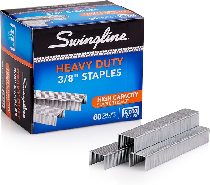 Swingline Staples, Heavy Duty, 3/8" Length, 60 Sheet Capacity, 100/Strip, 5000/Box, 1 Pack (79398)