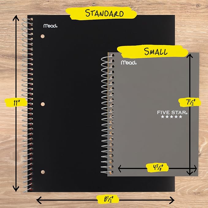 Five Star Spiral Notebook, 1 Subject, College Ruled Paper, 4-3/8" x 7", Small Size, 80 Sheets, Fights Ink Bleed, Water Resistant Cover, Gray (450048AA3-ECM)