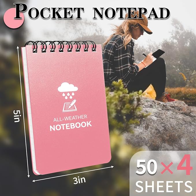 COIDEA Waterproof Notebook, 4 Pack 3" x 5" Top-Spiral Pocket Notepad | Weatherproof NotePad, All Weather Police Pocket Notebook Little Memo Steno Note Pads for Outdoor Office School