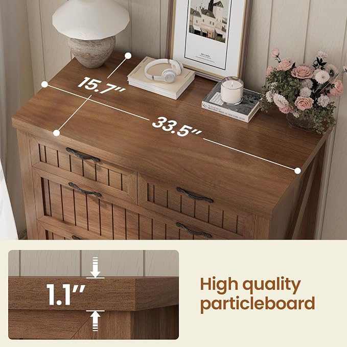SEDETA Farmhouse File Cabinet for Home Office, 5 Drawer File Cabinet, Wood Office File Cabinets for Letter/Legal/A4 Size, File Cabinets with Printer Stand for Study Room, Living Room, Brown
