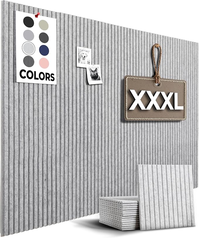 Office Cork Board, 59"x36" | 15 Pack | Felt Tiles for Wall, Tac Board, Large Felt Board, Wall Protector for Dart Board, (Gray Marble Slats)
