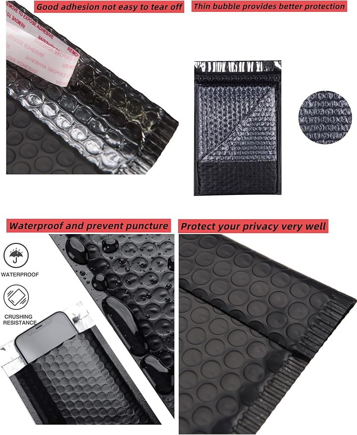 FCLMHD Bubble Mailers 6x10 inch 100 Pack Black Usable Size 6x9" Thick Padded Envelopes Opaque Waterproof Bubble Envelopes for Small Business Mailing Makeup Jewelry Gifts(100, 6x10)