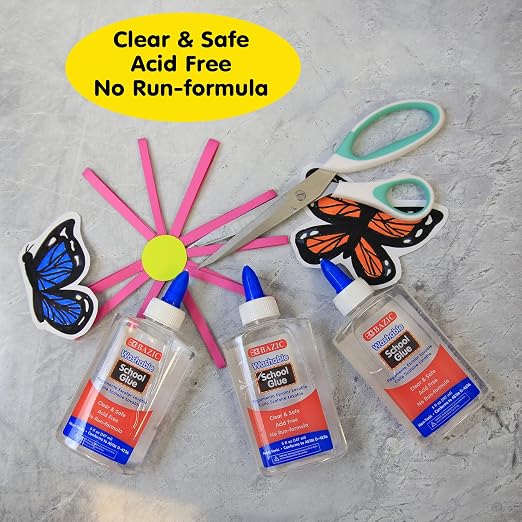 BAZIC Products Washable Clear School Glue, 5 Fl Oz, 2-Pack | 5 fl oz (147 mL) bottle of washable clear school glue, Bonds strong, Acid-free, No-run, Non-toxic, Bulk pack