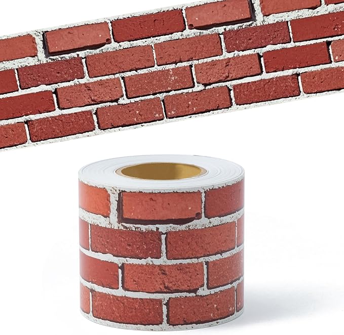 BeYumi Red Brick Border Trim - 65ft Back to School Red Brick Straight Rolled Border Trim Realistic Rustic Faux Wall Bulletin Board School Classroom Party Office Chalkboard Home Furniture Decoration