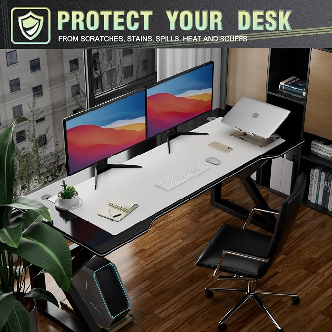 K KNODEL Extra Large Desk Mat, Leather Mouse Pad (47.2"x17", White) | Desk Pad, Keyboard Pad, Computer and Laptop Mat, Desktop Protector and Cover, Writing Pad and Blotter for Home Office